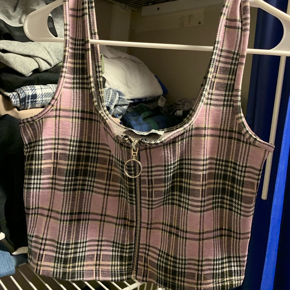 Plaid Pink Grey Crop Top